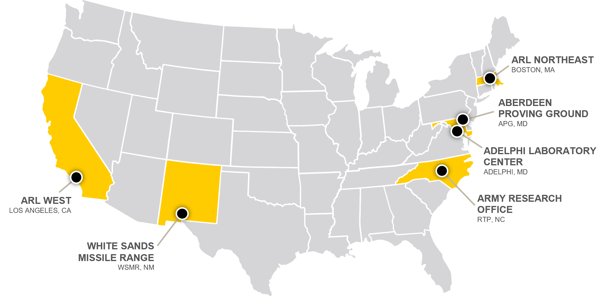 Map of DEVCOM ARL locations